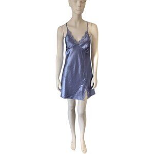 90's Y2K Icy Blue Clip Dress With Lace Trim And Strappy Back